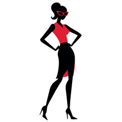 A stylish woman standing pose vector silhouette, white background