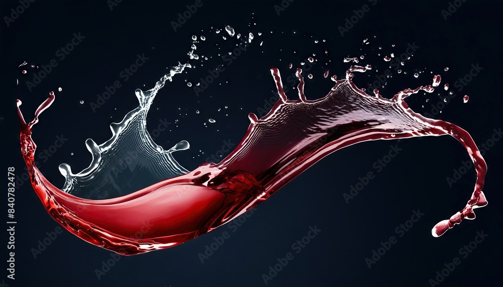 Wall mural Red water wave flow with splatters - isolated