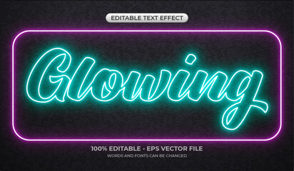 Glowing neon text effect on the concrete wall background. Editable text glows in the dark.