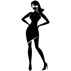 A stylish woman standing pose vector silhouette, white background