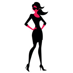 A stylish woman standing pose vector silhouette, white background