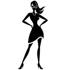 A stylish woman standing pose vector silhouette, white background