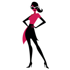 A stylish woman standing pose vector silhouette, white background