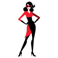 A stylish woman standing pose vector silhouette, white background