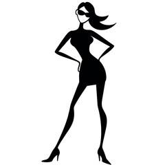 A stylish woman standing pose vector silhouette, white background
