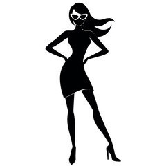 A stylish woman standing pose vector silhouette, white background