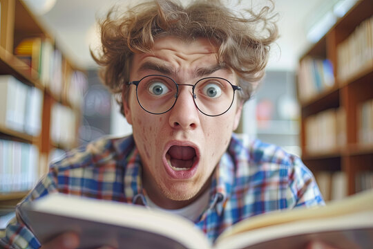 Frightened student before exam, panicked expression