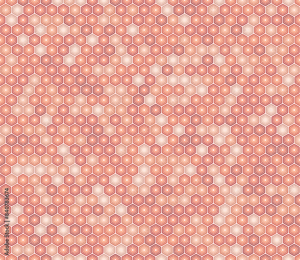 Poster Hexagon vector pattern. Orange color tones gradients. Bold stacked rounded hexagons mosaic cells. Hexagon shapes. Seamless pattern. Tileable vector illustration.