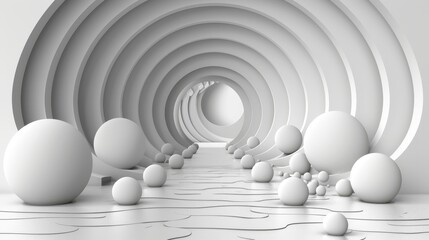 White Abstract Spherical Tunnel Design With Smooth Surfaces and Lighting