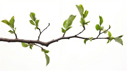 Obraz premium Tree Branch with Leaves on White Background CloseUp Shot