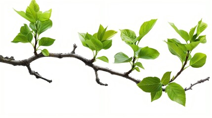 Obraz premium Tree Branch with Leaves on White Background CloseUp Shot