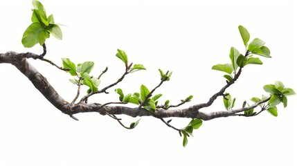 Tree Branch with Leaves on White Background CloseUp Shot