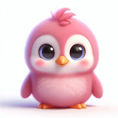 Cute furry penguin 3D character on white background