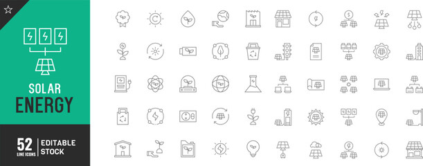 Editable Eco friendly and solar  line icon Set. Vector illustration. ,green energy , eco.