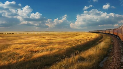 Fototapeta premium Train Journey Across the Plains