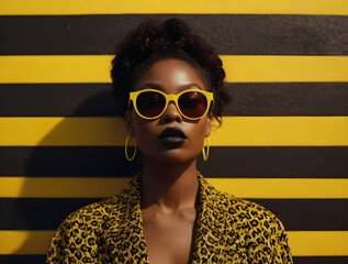 Portrait of a beautiful young black woman with sunglasses.