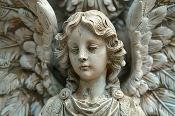 Fototapeta premium Close-up image of a statue depicting an angel, suitable for use in various contexts including religious and artistic themes