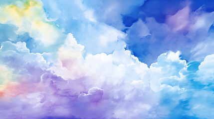 Fototapeta premium Watercolor sky with clouds landscape