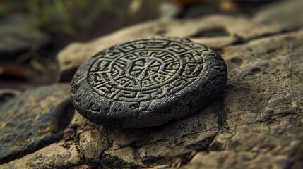 Ancient Seal: An ancient seal engraved on a stone, symbolizes the mystery and power of the past