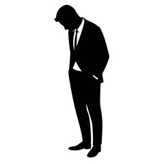 Businessman standing and looking down vector silhouette isolated white background