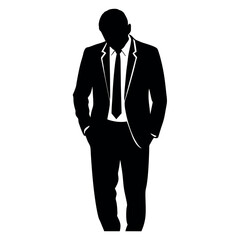 Businessman standing and looking down vector silhouette isolated white background