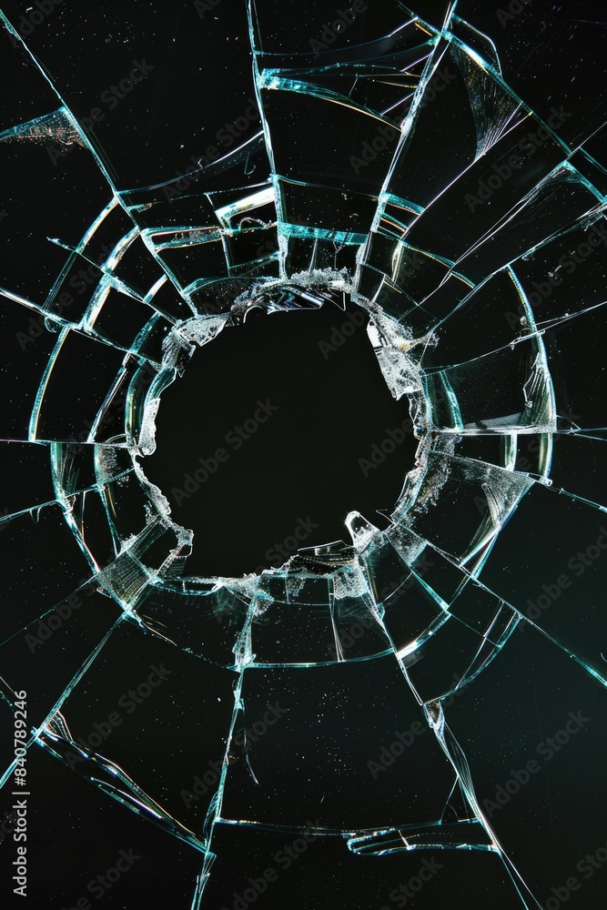 Aufkleber A broken glass window with a hole in it