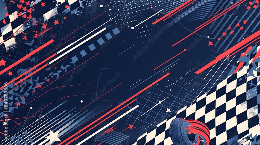 Poster Racing background with checkered flag and abstract elements vector Illustration on white Background