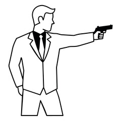 depicting a man in a suit pointing a gun in a front view perspective vector silhouette