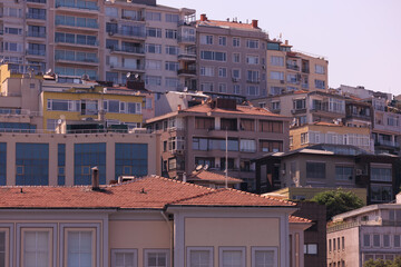 Southern cityscape, evening view of buildings and houses in public places in Turkey, in the city of Istanbul