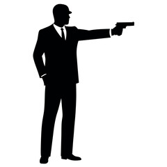 Obraz premium depicting a man in a suit pointing a gun in a front view perspective vector silhouette