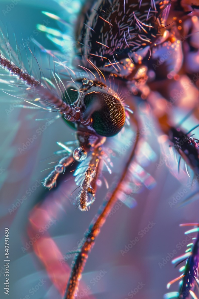Poster a detailed view of a insect's head showing its facial features and tiny details