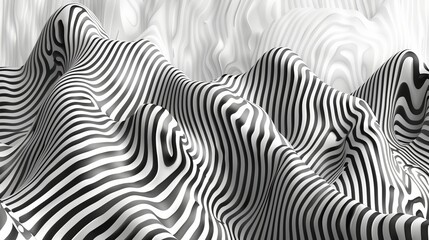Abstract Black And White Striped Pattern Forms Wavy Hills