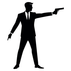 Obraz premium depicting a man in a suit pointing a gun in a front view perspective vector silhouette