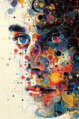 Colorful Abstract Portrait With Geometric Shapes And Lines