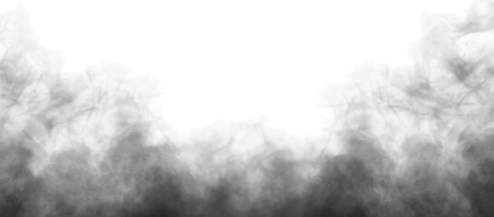 Black fog or smoke isolated on transparent white background. Steam explosion special effect....