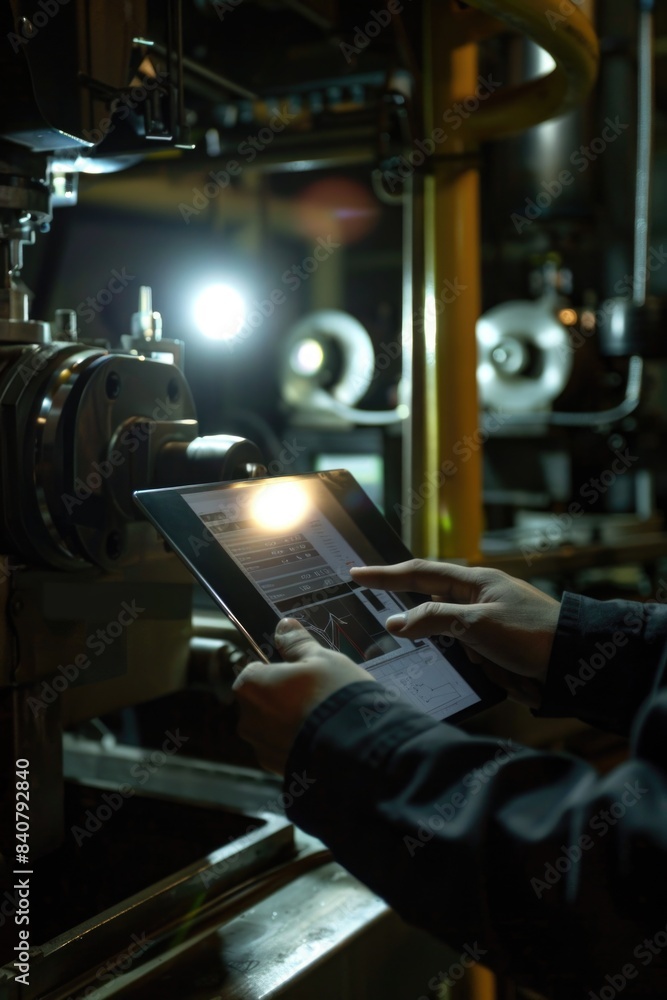 Aufkleber Factory worker using tablet computer for work purposes