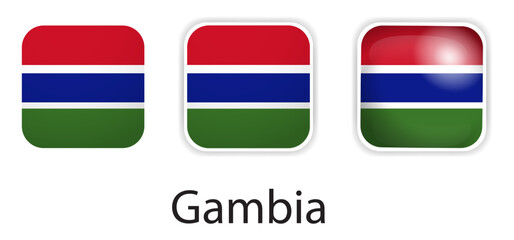 Gambia flag vector icons set in the shape of rounded square