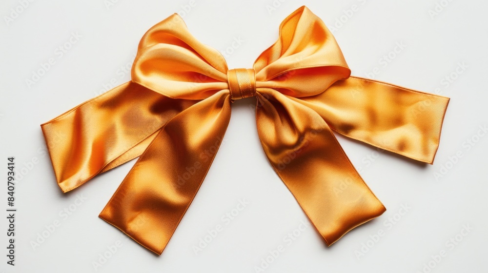 Poster a simple and vibrant orange bow sitting on a clean white surface, ideal for use in design projects o