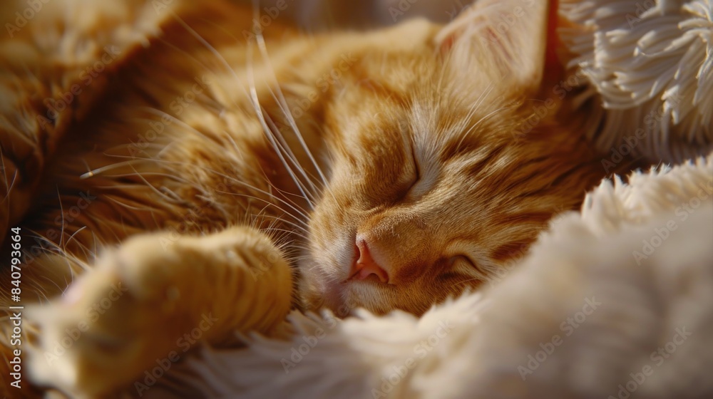 Aufkleber a close-up image of a cat resting peacefully on a soft blanket