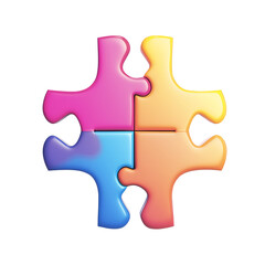 Fototapeta premium 3d merger icon, colorful jigsaw puzzle pieces
