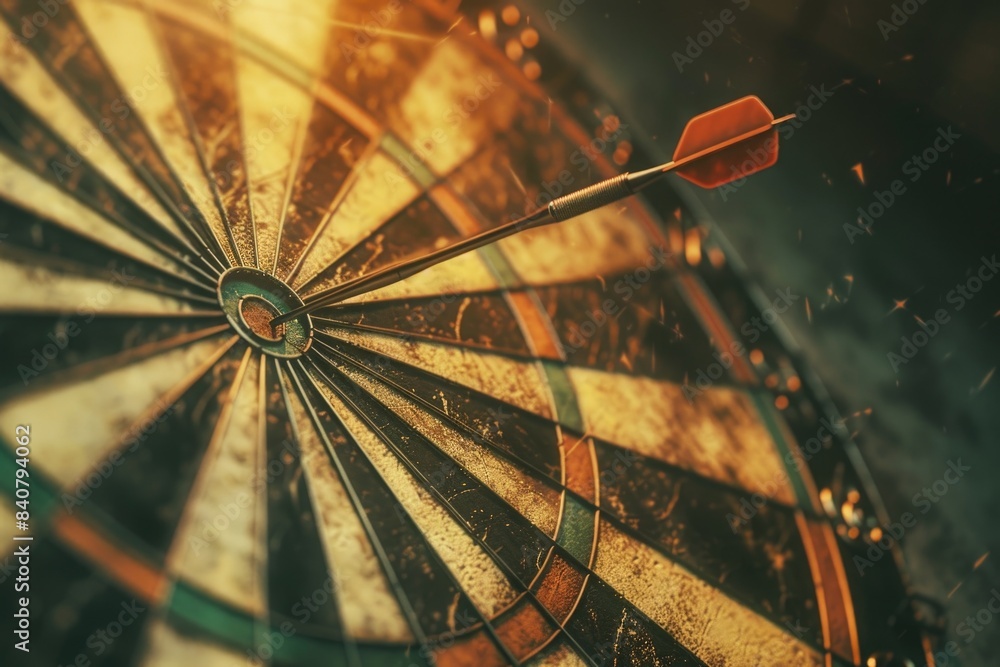 Poster A detailed view of a dart stuck in the center of a target, ready to be pulled out