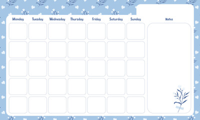 Monthly planner organizer with minimalist and kawaii design