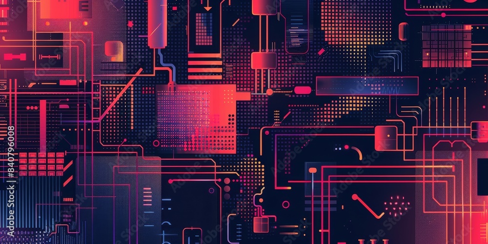 Poster abstract digital art background with a high-tech matrix pattern, ideal for futuristic sci-fi themes 