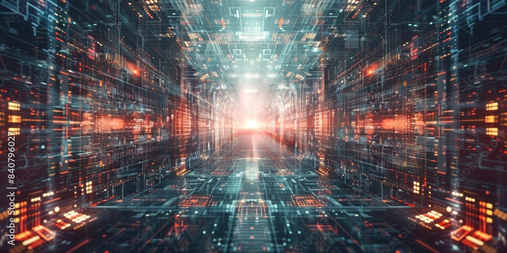 Poster abstract digital background with a focus on data visualization and network grids, creating a sleek a