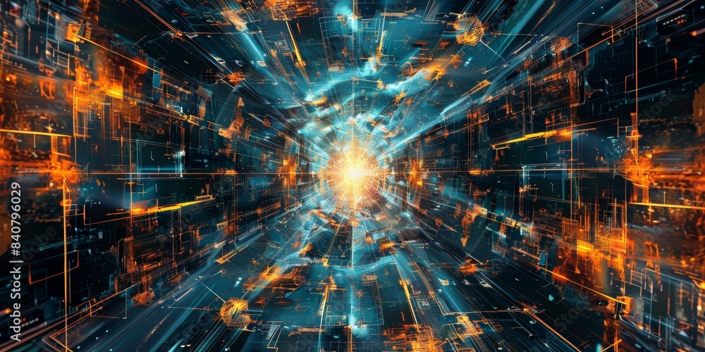 Poster abstract digital background with a focus on data visualization and network grids, creating a sleek a