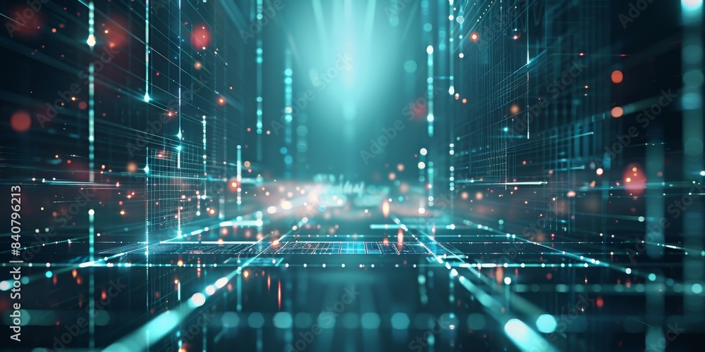 Poster futuristic sci-fi backdrop featuring a cyber matrix with intricate data visualization, perfect for h