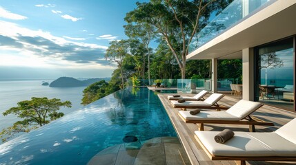 Fototapeta premium Infinity Pool Overlooking the Caribbean Sea on a Sunny Day