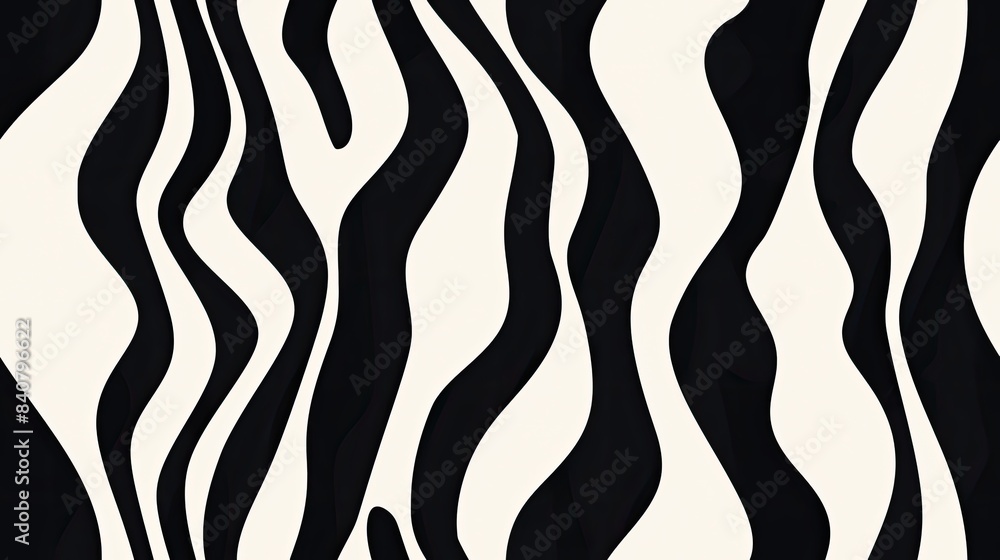 Poster an abstract black and white seamless pattern, featuring wavy lines and simple geometric shapes, creating a sleek and dynamic background perfect for design SEAMLESS PATTERN