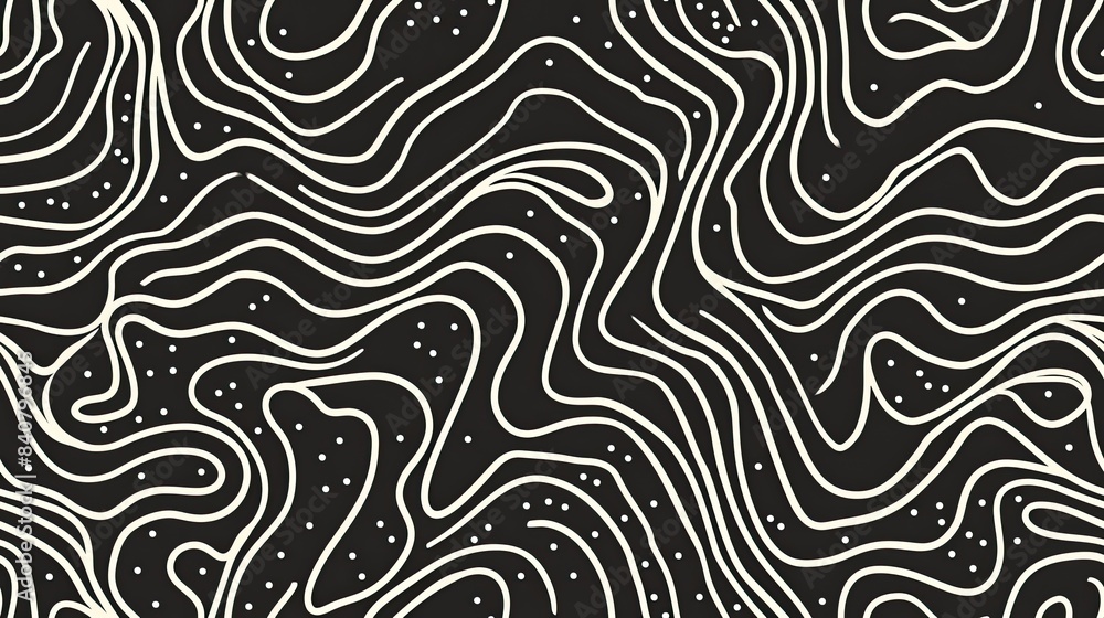Poster an abstract black and white seamless pattern, featuring wavy lines and simple geometric shapes, creating a sleek and dynamic background perfect for design SEAMLESS PATTERN