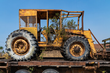 Fototapeta premium Tractor used in deforestation of the Amazon Rainforest seized by IBAMA, Brazilian environmental agency. Concept of environment, ecology, global warming, climate change, nature, conservation. Brazil. 